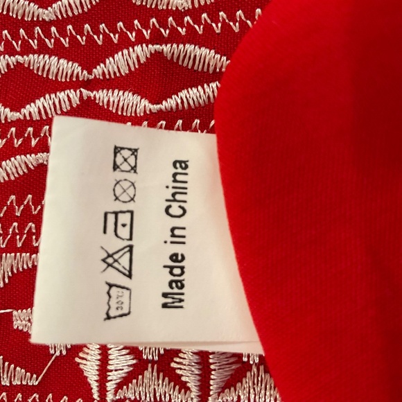 Farysays Red Boho Tunic Blouse with 1/2 Length Sleeves and Mandarin Collar - Picture 4 of 5